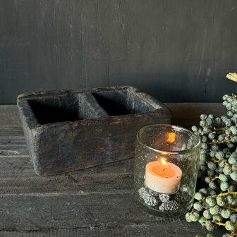 Oud Houten bakje met 2 vakken B3