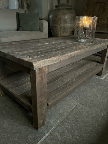 Salontafel Driftwood met onderblad | salontafel oud hout met onderblad  120x60cm (afhalen)