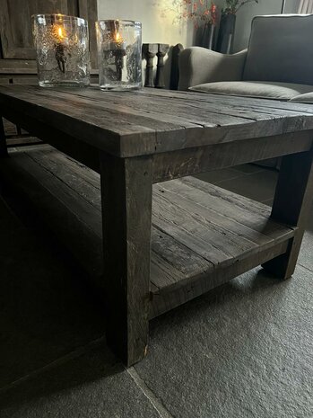 Salontafel Driftwood met onderblad | salontafel oud hout met onderblad  120x60cm (afhalen)