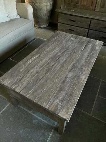 Salontafel met 2 lades / salontafel oud hout 120x70cm B (afhalen) (GERESERVEERD)