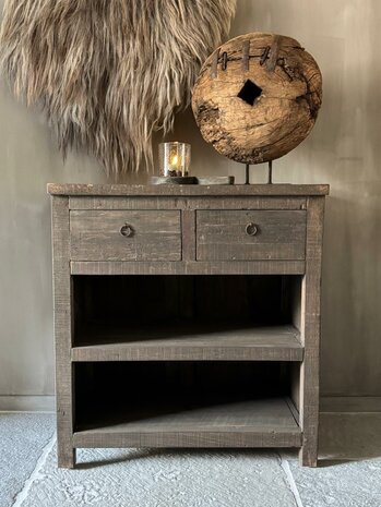 Sidetable Driftwood 2 lades | Sidetable oud hout met 2 lades 80cm Kota B (afhalen)