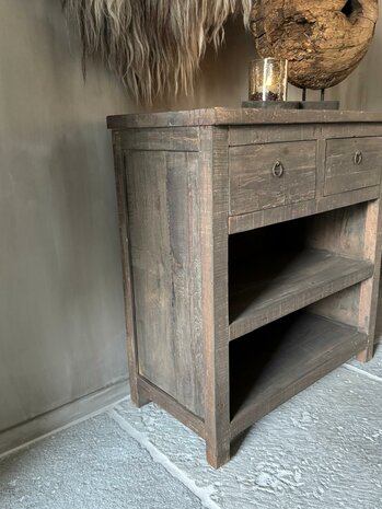 Sidetable Driftwood 2 lades | Sidetable oud hout met 2 lades 80cm Kota B (afhalen)